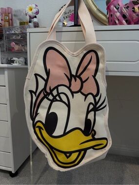 Daisy Duck Canvas Tote Bag in Cream and Pink
